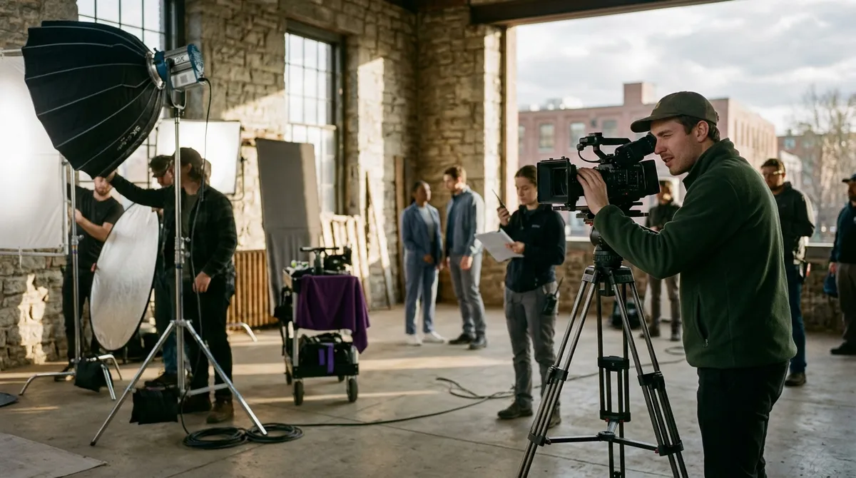 Plateau de tournage avec éclairage